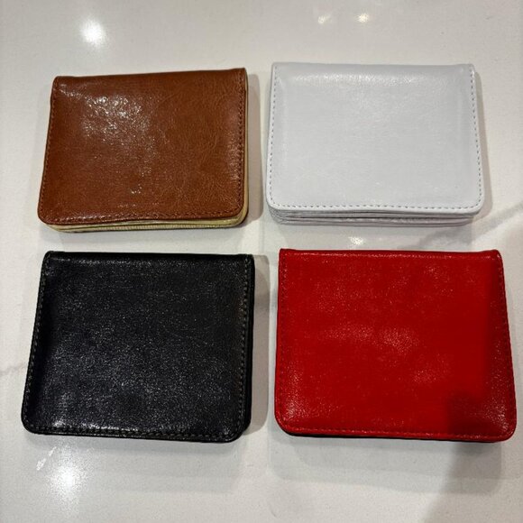 Vegan Leather Tri Fold ID Wallet Solid Color Pick 1- Red, Black, White or Camel - Picture 1 of 4